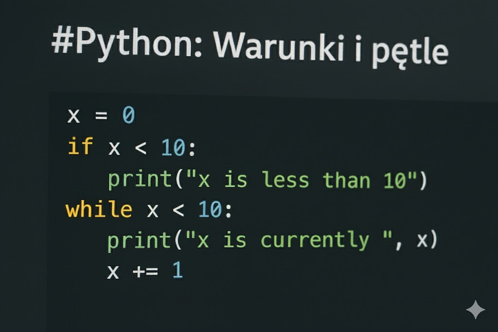 Przykład kodu w języku Python ilustrujący warunkową instrukcję „if” i pętlę „while”