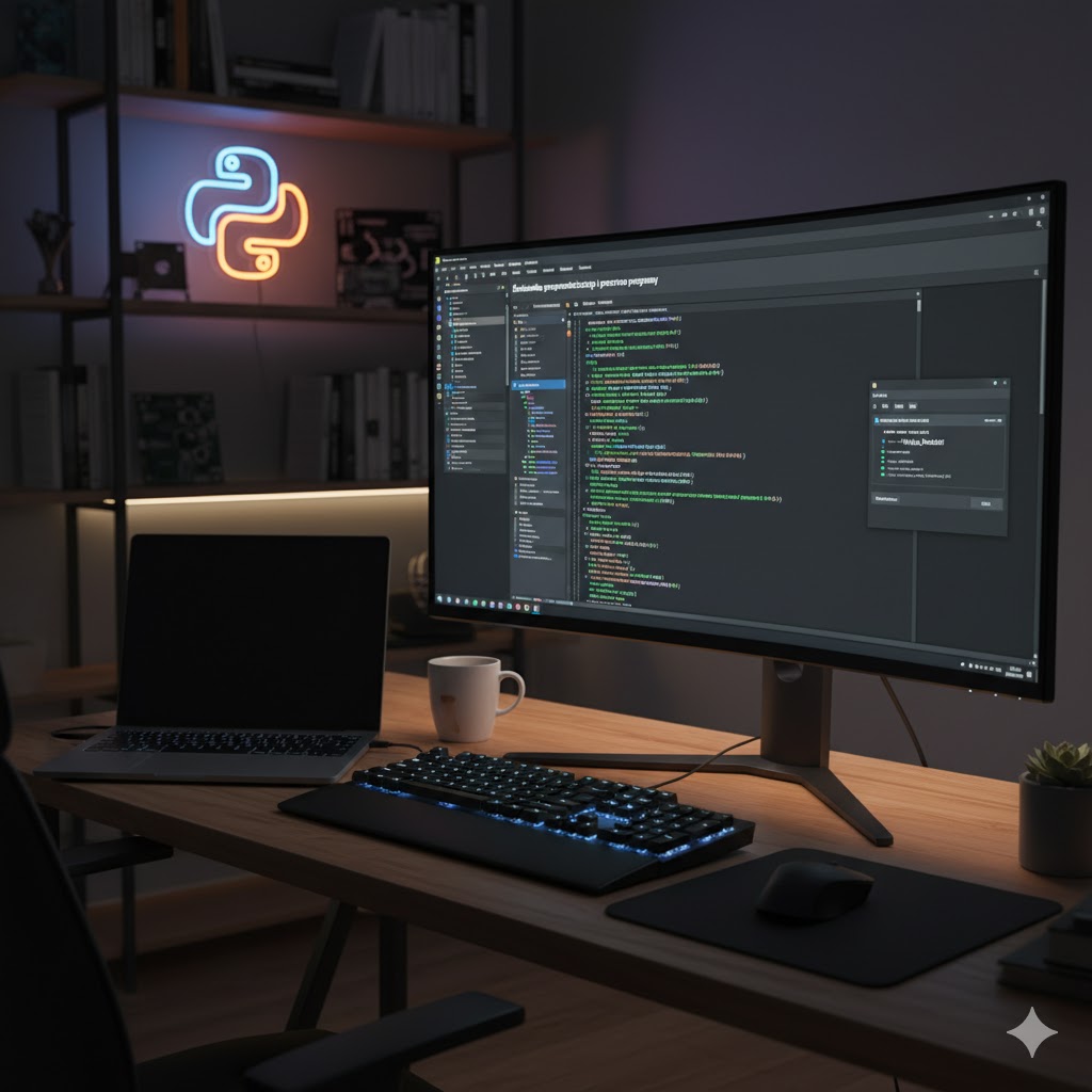 Stanowisko programistyczne z uruchomionym programem Python